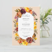 Rustic Marsala Burnt Orange Fall Wreath Einladung (Stehend Vorderseite)