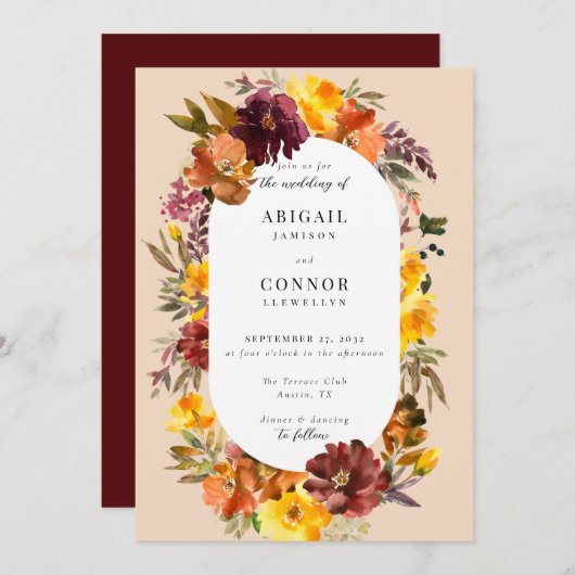 Rustic Marsala Burnt Orange Fall Wreath Einladung (Vorne/Hinten)