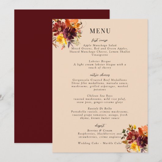 Rustic Marsala Burnt Orange Fall Wreath Menükarte (Vorne/Hinten)