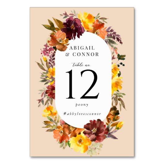 Rustic Marsala Burnt Orange Fall Wreath Tischnummer (Vorderseite)