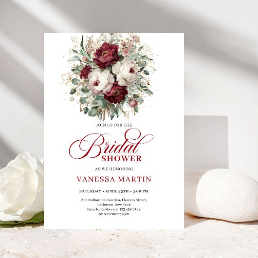 Rustic Marsala Floral Bridal Shower Invitation Einladung