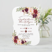 Rustic Marsala floral Burgundy Stripes Wedding Einladung (Stehend Vorderseite)