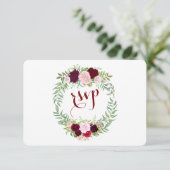 Rustic Marsala Floral Burgundy Wedding RSVP Karte (Stehend Vorderseite)