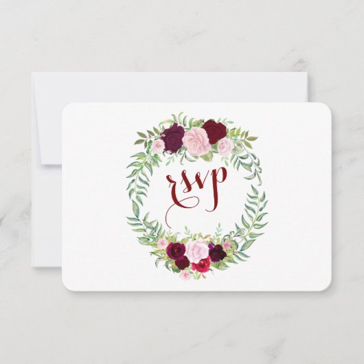 Rustic Marsala Floral Burgundy Wedding RSVP Karte (Vorderseite)