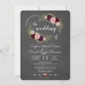 Rustic Marsala Floral Chalkboard Wedding Einladung (Vorderseite)