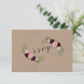 Rustic Marsala Floral Craft Papier Hochzeit RSVP (Stehend Vorderseite)
