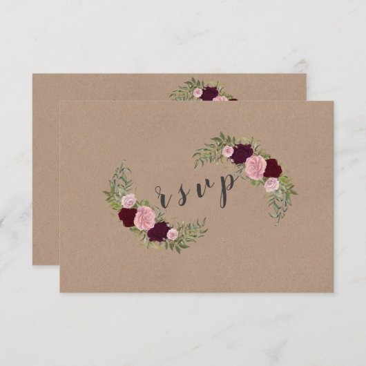 Rustic Marsala Floral Craft Papier Hochzeit RSVP (Vorne/Hinten)