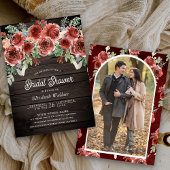 Rustic Marsala Floral Foto Holz Brautparty Einladung