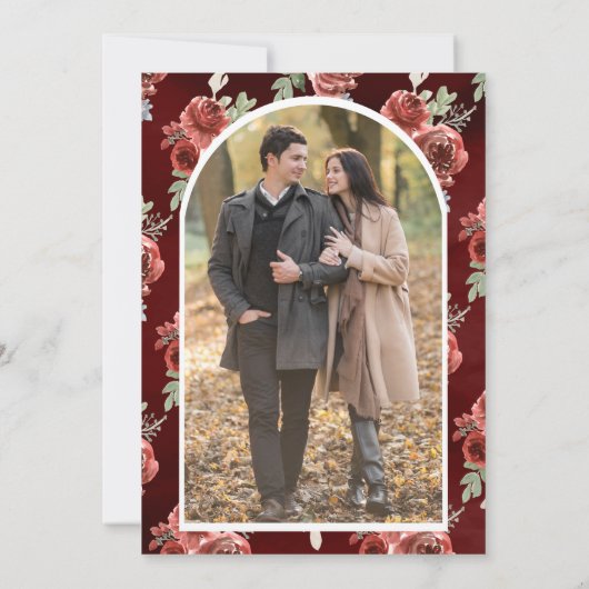 Rustic Marsala Floral Foto Navy Blue Wedding Save The Date (Rückseite)