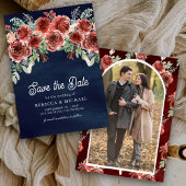 Rustic Marsala Floral Foto Navy Blue Wedding Save The Date