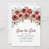 Rustic Marsala Floral Foto Wedding Save The Date (Vorderseite)