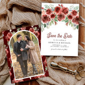 Rustic Marsala Floral Foto Wedding Save The Date