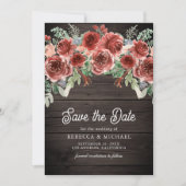 Rustic Marsala Floral Foto Wood Wedding Save The Date (Vorderseite)