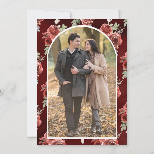 Rustic Marsala Floral Foto Wood Wedding Save The Date (Rückseite)