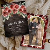 Rustic Marsala Floral Foto Wood Wedding Save The Date