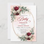Rustic Marsala Floral Gold Baby Shower Invitation Einladung (Vorderseite)