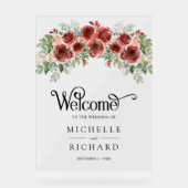 Rustic Marsala Floral Wedding Welcome Acrylschild (Vorderseite)