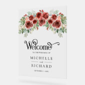 Rustic Marsala Floral Wedding Welcome Acrylschild (Winkel)