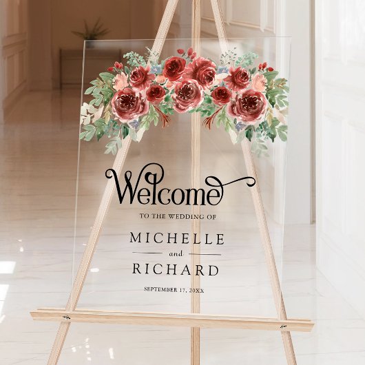 Rustic Marsala Floral Wedding Welcome Acrylschild