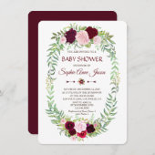 Rustic Marsala Floral Wreath Baby Dusche Einladung (Vorne/Hinten)