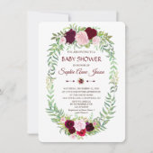 Rustic Marsala Floral Wreath Baby Dusche Einladung (Vorderseite)