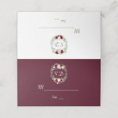 Rustic Marsala Floral Wreath Burgund Tischnummer Platzkarte (Außenseite Aufgefaltet)