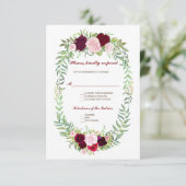 Rustic Marsala Floral Wreath Burgundy Wedding RSVP Karte (Stehend Vorderseite)