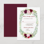 Rustic Marsala Floral Wreath Burgundy Wedding RSVP Karte (Vorne/Hinten)