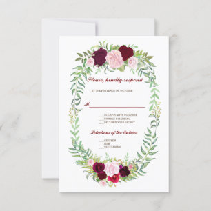 Rustic Marsala Floral Wreath Burgundy Wedding RSVP Karte