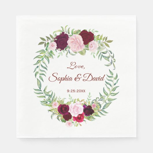 Rustic Marsala Floral Wreath Burgundy Wedding RSVP Serviette (Vorderseite)