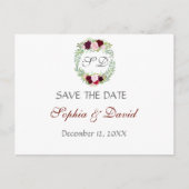 Rustic Marsala Floral Wreath SAVE THE DATE Ankündigungspostkarte (Vorderseite)