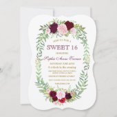 Rustic Marsala Floral Wreath Sweet 16 Einladung (Vorderseite)