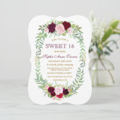 Rustic Marsala Floral Wreath Sweet 16 Einladung (Stehend Vorderseite)