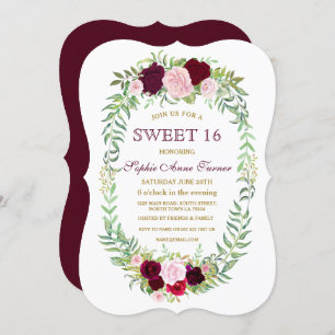 Rustic Marsala Floral Wreath Sweet 16 Einladung