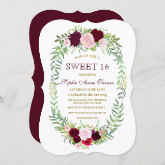 Rustic Marsala Floral Wreath Sweet 16 Einladung