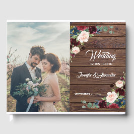 Rustic Marsala Wood Floral Wedding Gästebuch