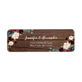 Rustic Marsala Wood Floral Wedding Label