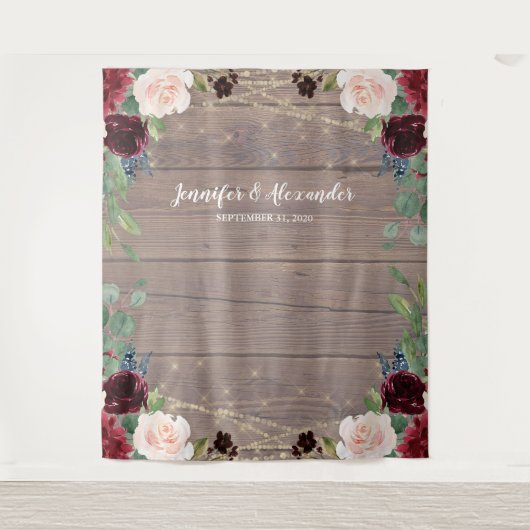 Rustic Marsala Wood Wedding Foto Stand Hintergrund Wandteppich (Vorderseite)