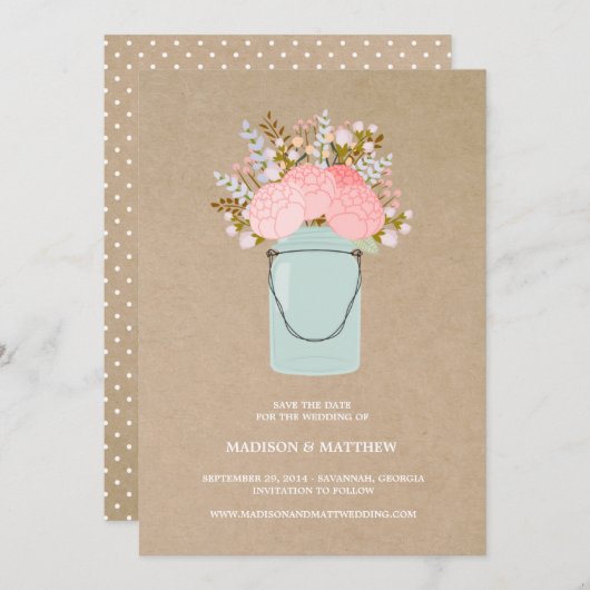 Rustic Mason Jar 2 | ANKÜNDIGUNG DATUM FREIHALTEN (Vorne/Hinten)