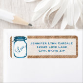 Rustic Mason Jar Aquamarin Burlap Wedding Address  (Insitu)
