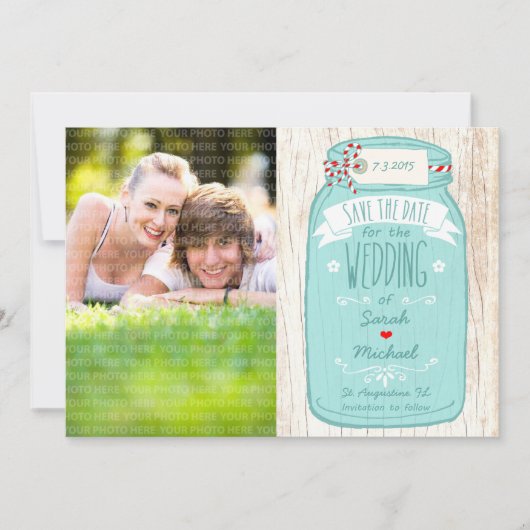 Rustic Mason Jar auf Bark Foto Save the Date (Vorderseite)