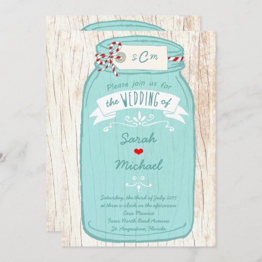 Rustic Mason Jar auf Illustrierte Hochzeit der Bar Einladung (Vorne/Hinten)