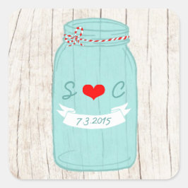 Rustic Mason Jar auf Illustrierte Hochzeit der Bar Quadratischer Aufkleber