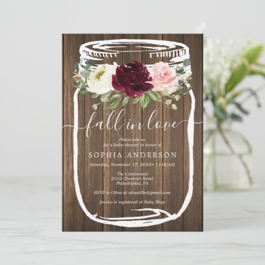 Rustic Mason Jar Baby Dusche Einladung (Stehend Vorderseite)