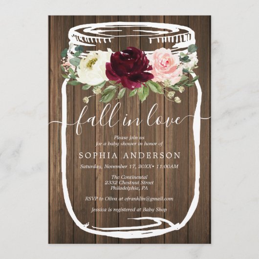 Rustic Mason Jar Baby Dusche Einladung (Vorderseite)