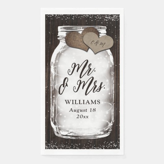 Rustic Mason Jar Barn Wood Mr & Mrs Wedding Serviette (Vorderseite)