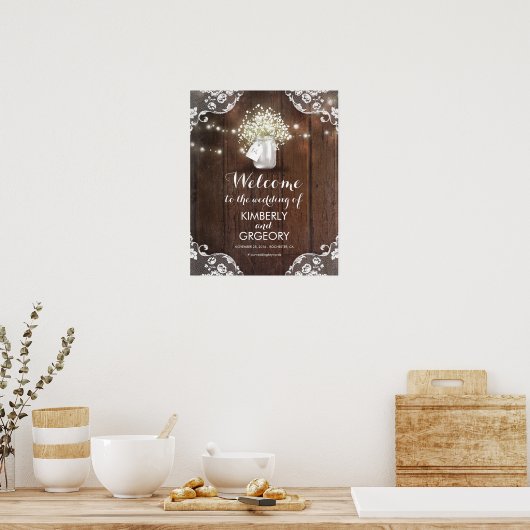 Rustic Mason Jar Barn Wood Wedding Willkommenszeic Poster (Küche)