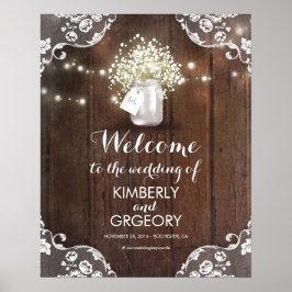 Rustic Mason Jar Barn Wood Wedding Willkommenszeic Poster