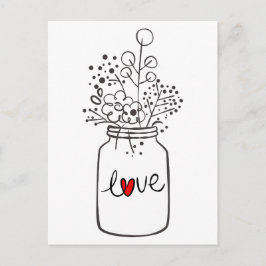 Rustic Mason Jar Black und White Liebe Blume Postkarte