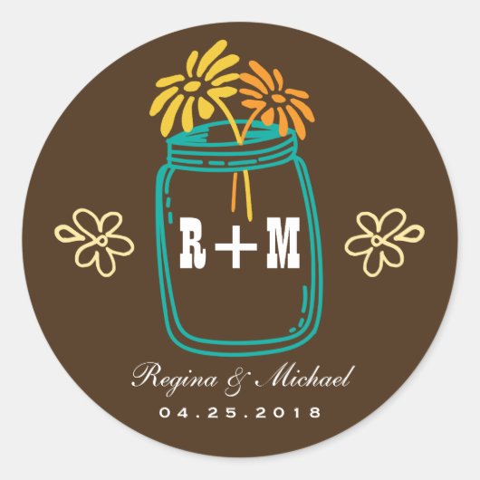 Rustic Mason Jar Blume Country Wedding Sticker (Vorderseite)